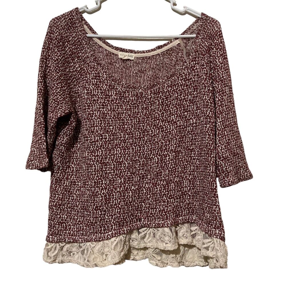 Maison Jules Top Knit Light Sweater Ruffle Lace Detail Womens XL